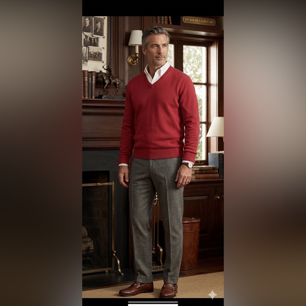 Brooks Brothers Sweater Red V-Neck Supima Cotton Knit Mens XL